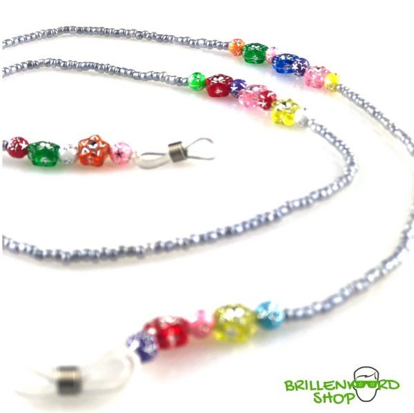 1105 zonnebril koord - zonnebri touwtjes - ibiza - bohemian - glaskralen - grijs zilver