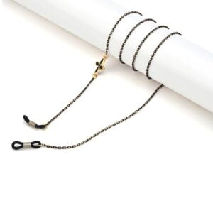 1115-Brilketting-–-brillenketting-–-Fantasieschakel-Zwart-Goud-–-Bloem 1