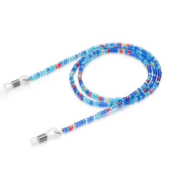 1318 brillenketting kralen blauw met rood accent
