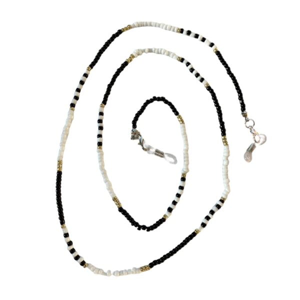 21310 brillenketting kraal - zwart - wit - goud