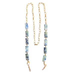 21330 brillenketting - zee blauw - XL - bio acetaat plaatjes - vooraanzicht