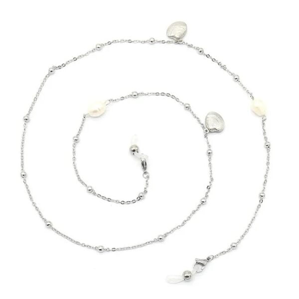 21341-Brillenkoord-parel en schelp - zilverkleur