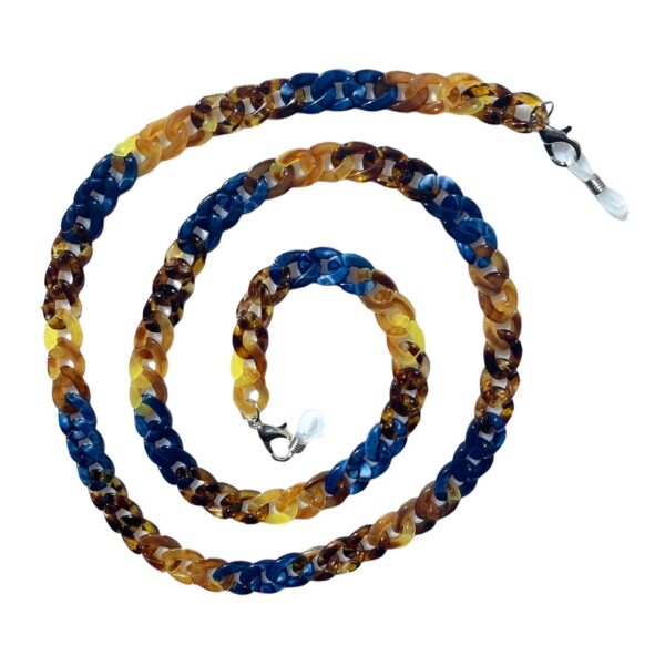 21288 brillenketting grote schakel - XL chain - blauw met turtoois