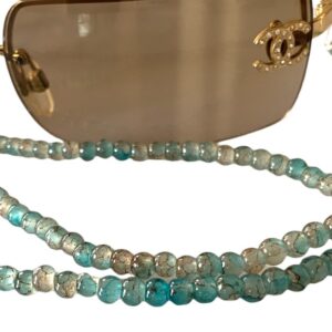 21361 brillenkoord kralen glas - blauw - turkoois - bohemian - met bril