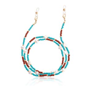 21365 brillenkoord kralen turkoois - rood - goud - voorkant