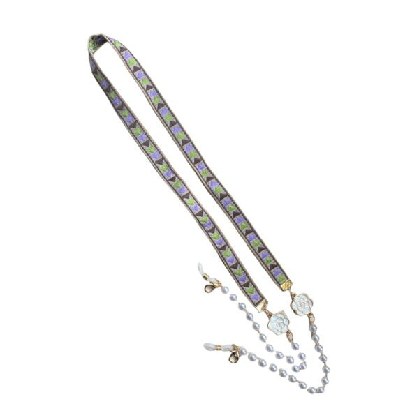 21368 brillenkoord met parels - etnisch groen -voorkant
